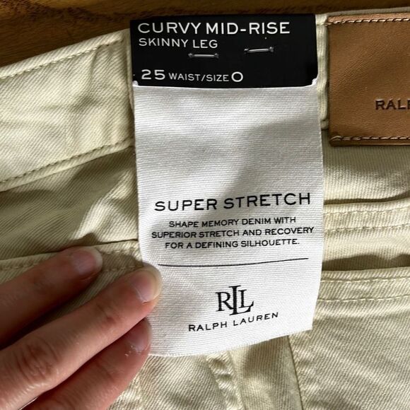 Ralph Lauren Womens Denim Jeans Skinny Curvy Mid Rise Super Stretch Cream Size 0 - Picture 10 of 15